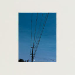 utility poll, power lines attached, deep blue sky.