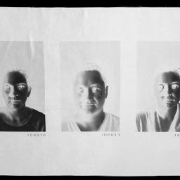 ten individual digital portraits in a row in black and white and shades of grey.