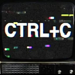black television on white background, white capital letters spelling 'CTRL+C' in the centre of the screen.