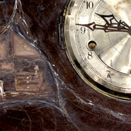 close-up of wooden mantel clock