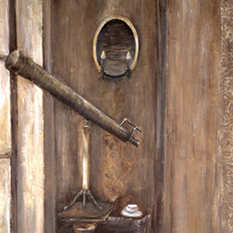 textured image of telescope on wooden wall