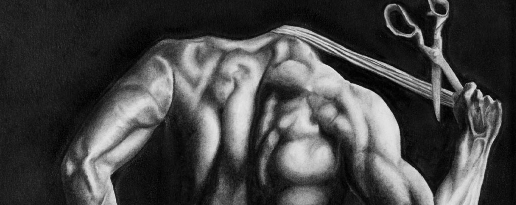 A collection of four black and white graphite drawings depicting the human form.