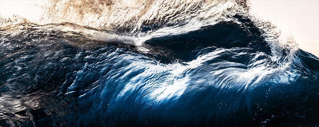 collection of six images of different types of waves crashing