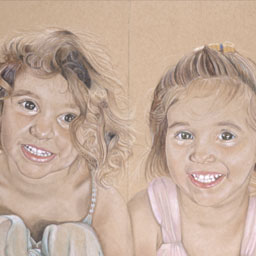 drawing of twin girls smiling