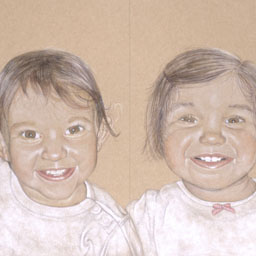drawing of twin toddler girls smiling