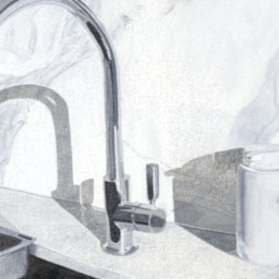 still life painting of kitchen sink