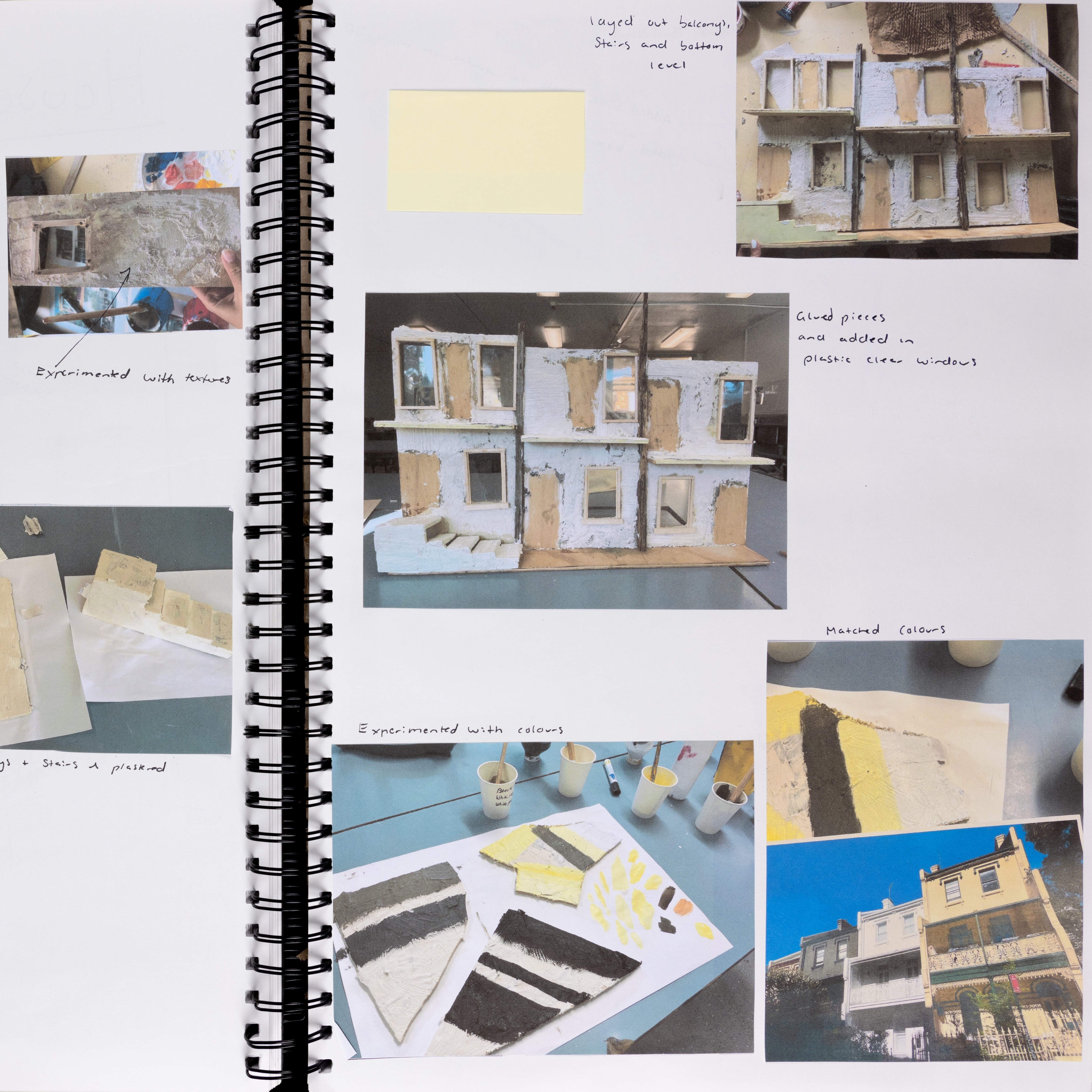 close up of open visual arts diary documenting the works construction