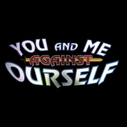 Front of a book with white and red words titled you and me against ourself