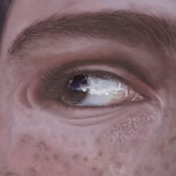 Realistic painting of a brown eye looking to the left